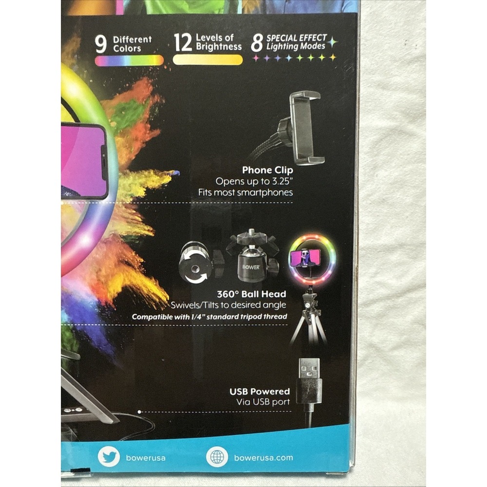 Bower 10" RGB Mobile Selfie Ring Light Studio Kit with Special Effects - Picture 5 of 6